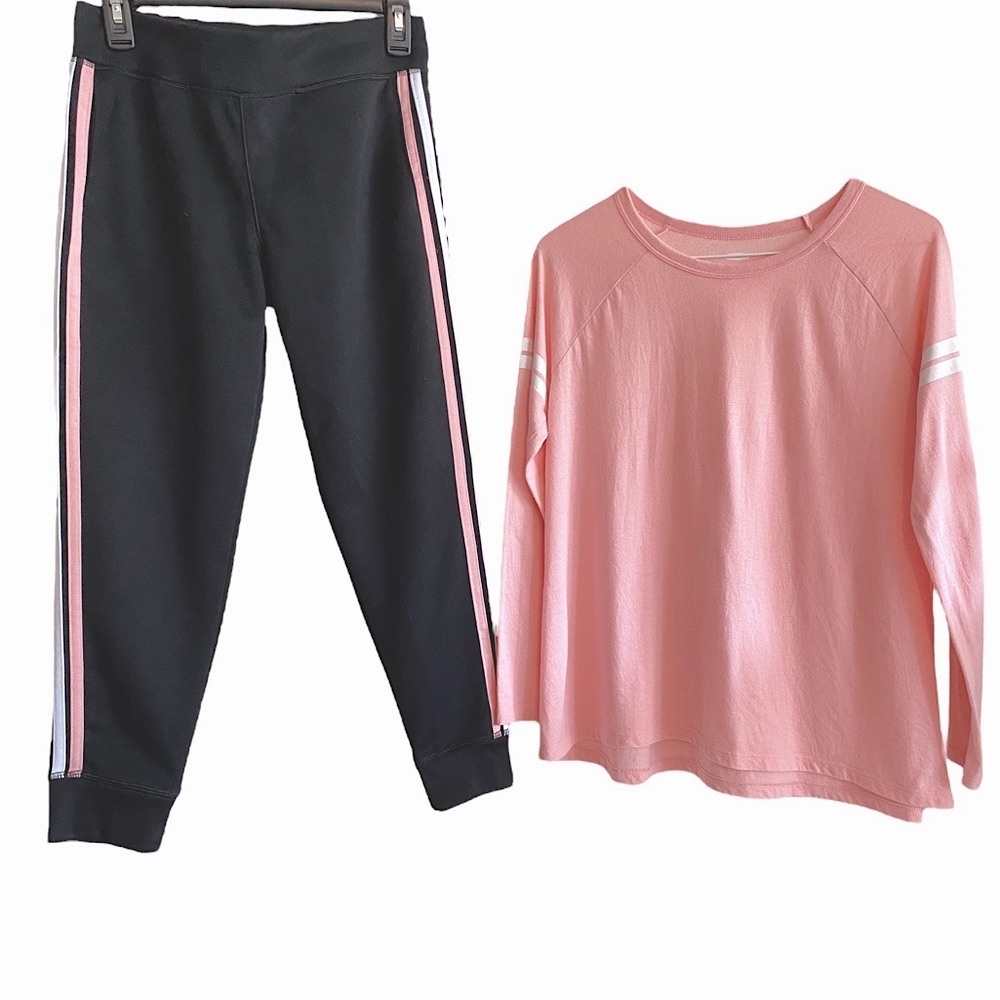 Old Navy Girl’s L PLUS Track Pants Joggers + L/S Pink TShirt XL PLUS